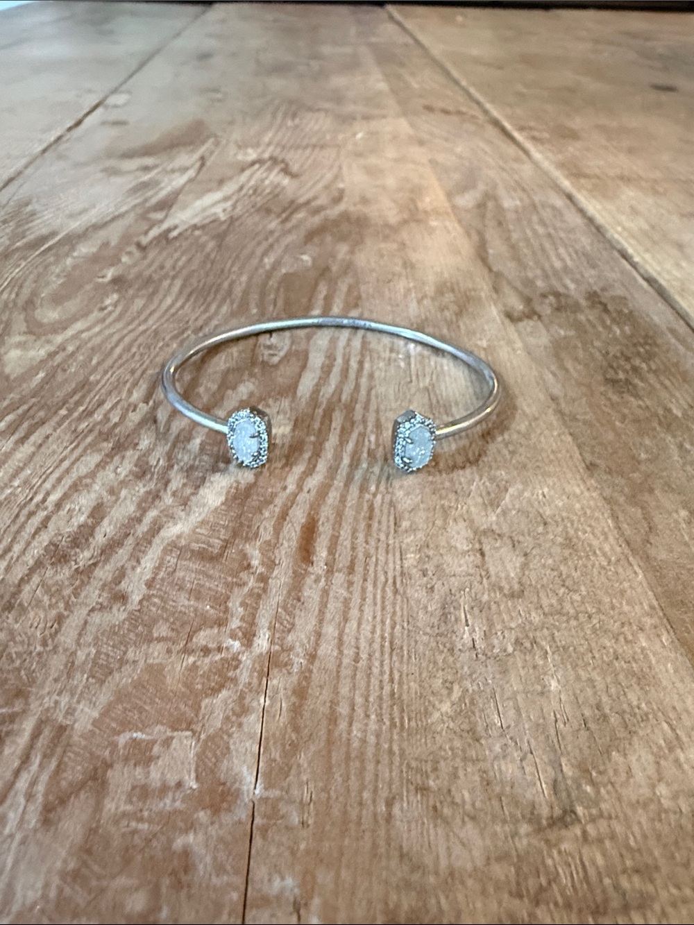 Kendra Scott Silver Open Cuff Bracelet with White Crystal Ends